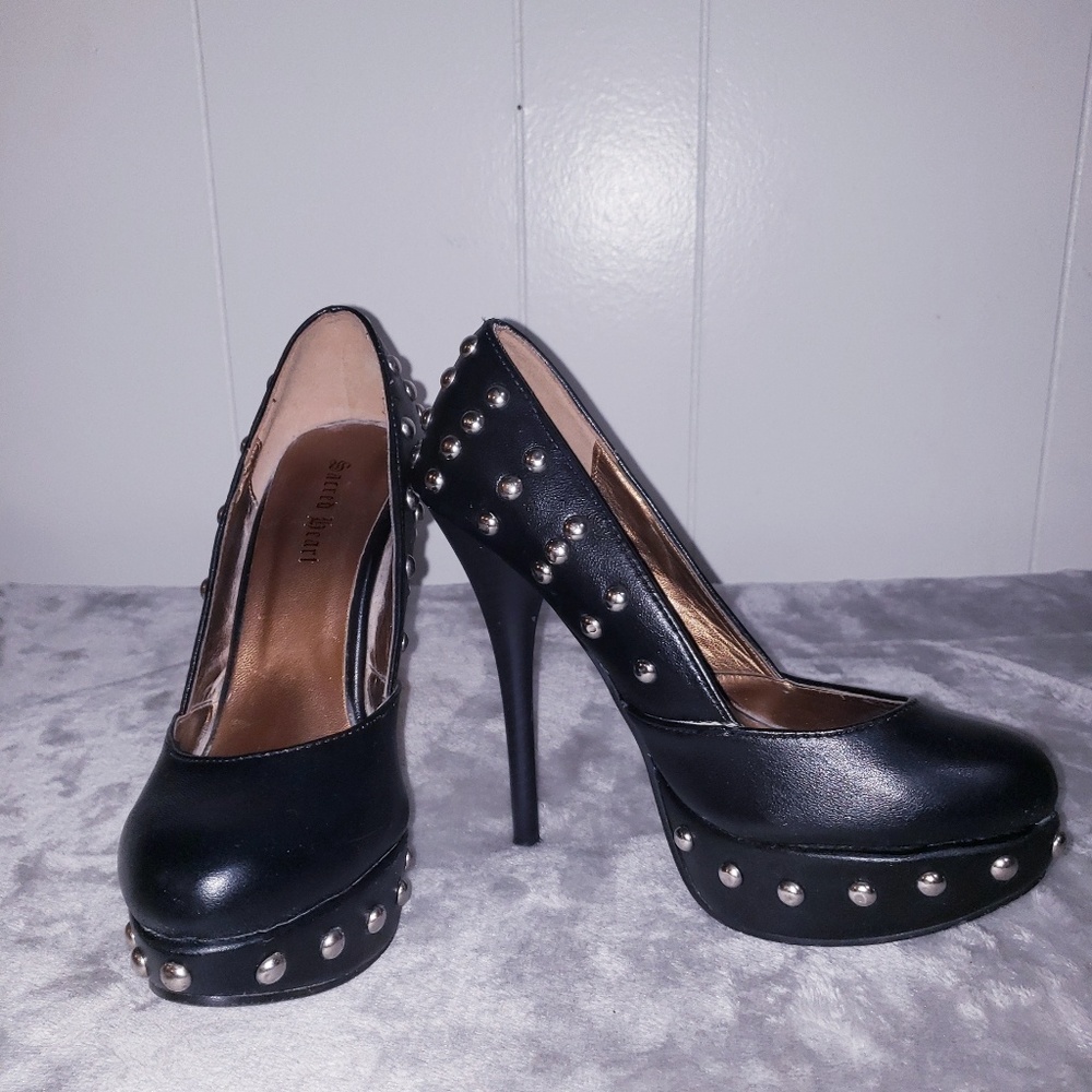 Black Studded Stilettos Platform Shoes